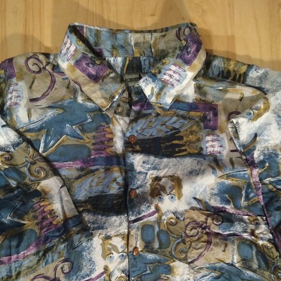 Vintage Robert Stock Abstract Pattern Silk Shirt - Picture 1 of 8